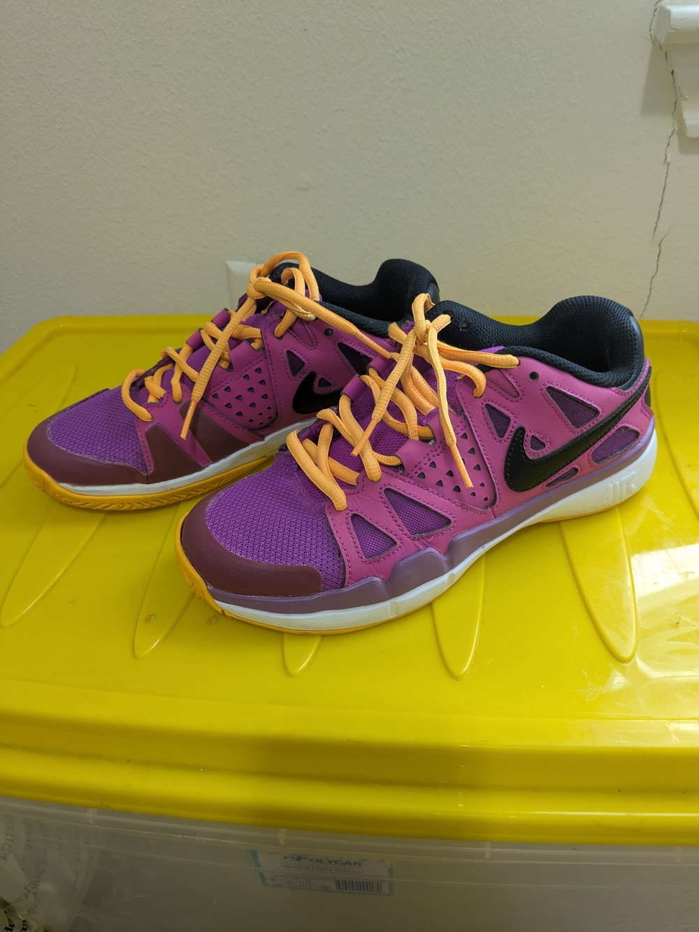 Nike Air Vapor Max purple and orange sneakers